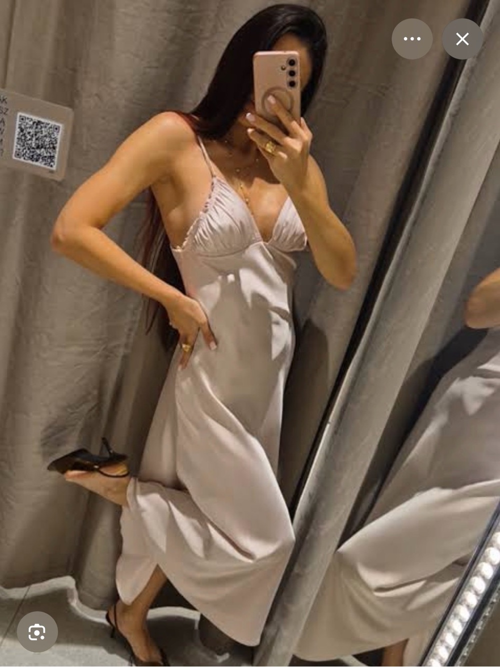 Zara Satin Slip Midi Dress in Light Taupe